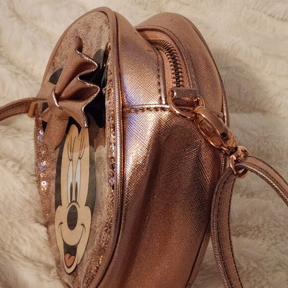 Disney Parks Girls Rose Gold Minnie Mouse Round Sparkly Purse - Picture 4 of 12